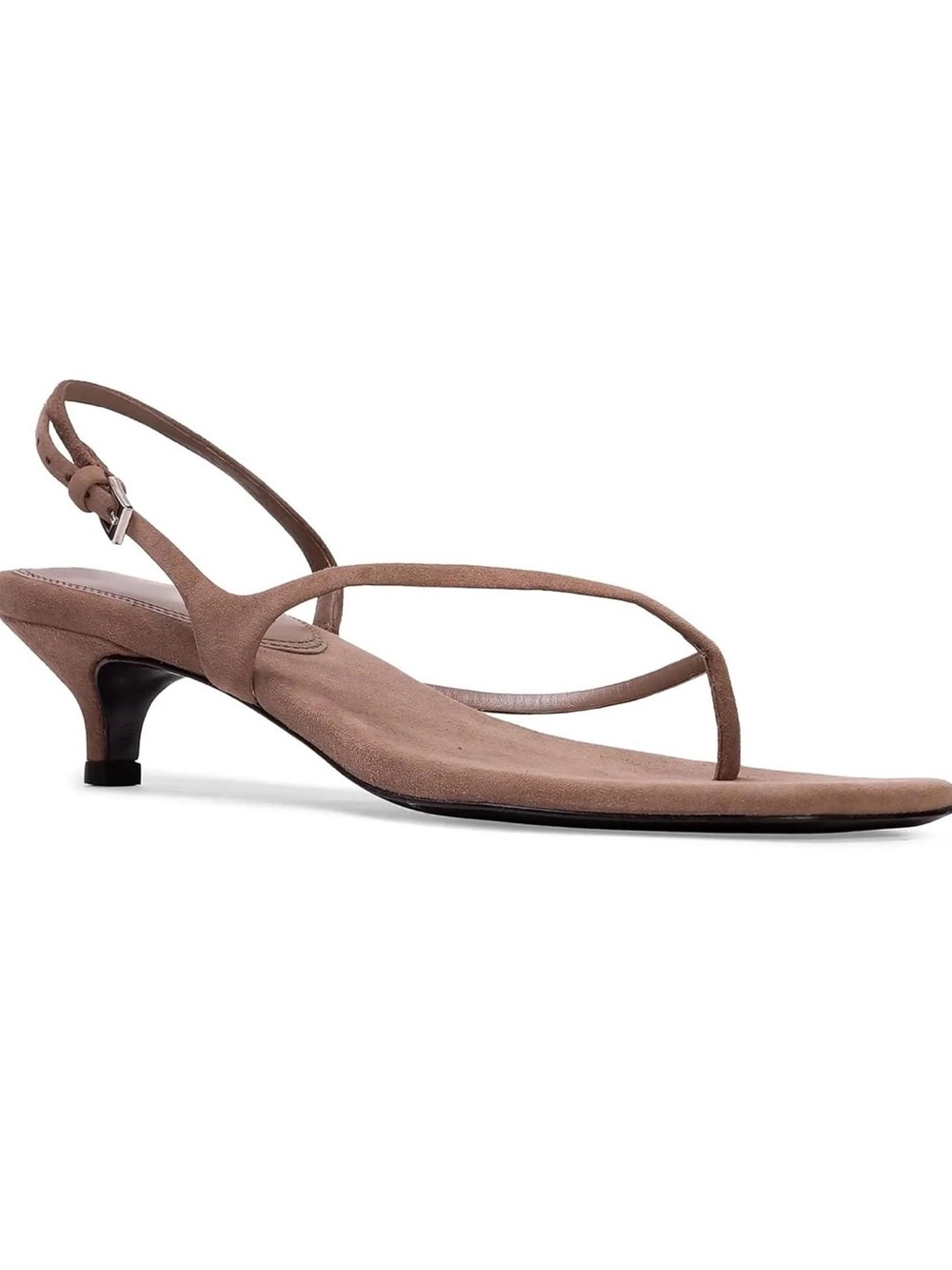 Suede thong kitten sling back sandals